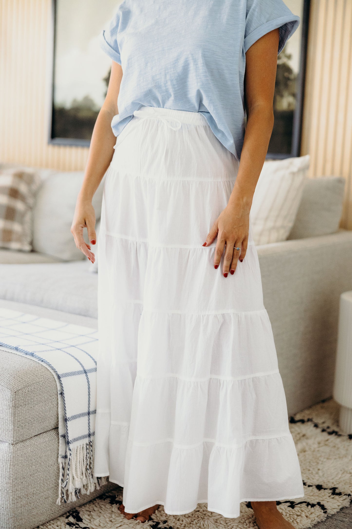 DRAWSTRING BOHO SKIRT IN WHITE