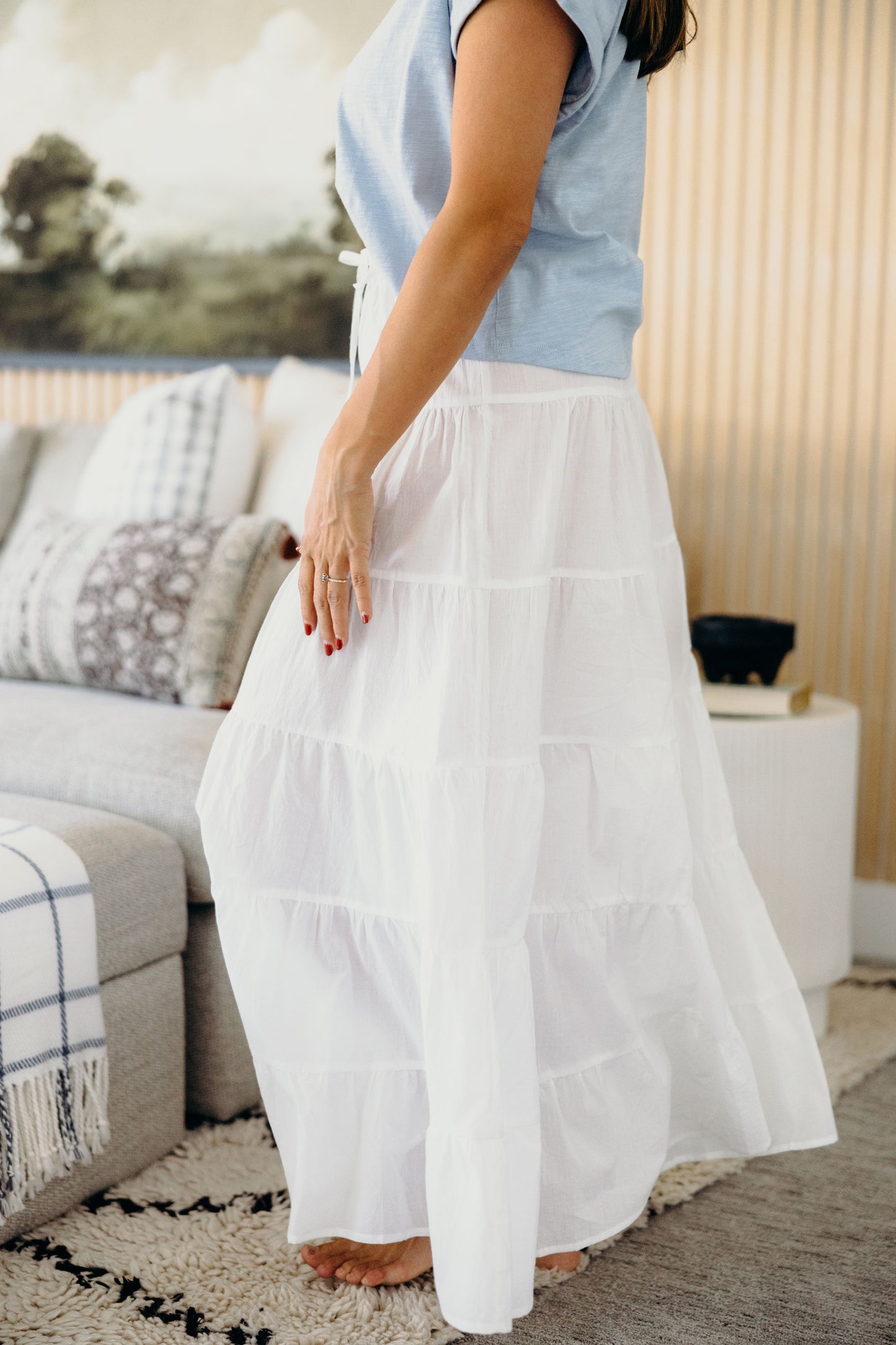 DRAWSTRING BOHO SKIRT IN WHITE