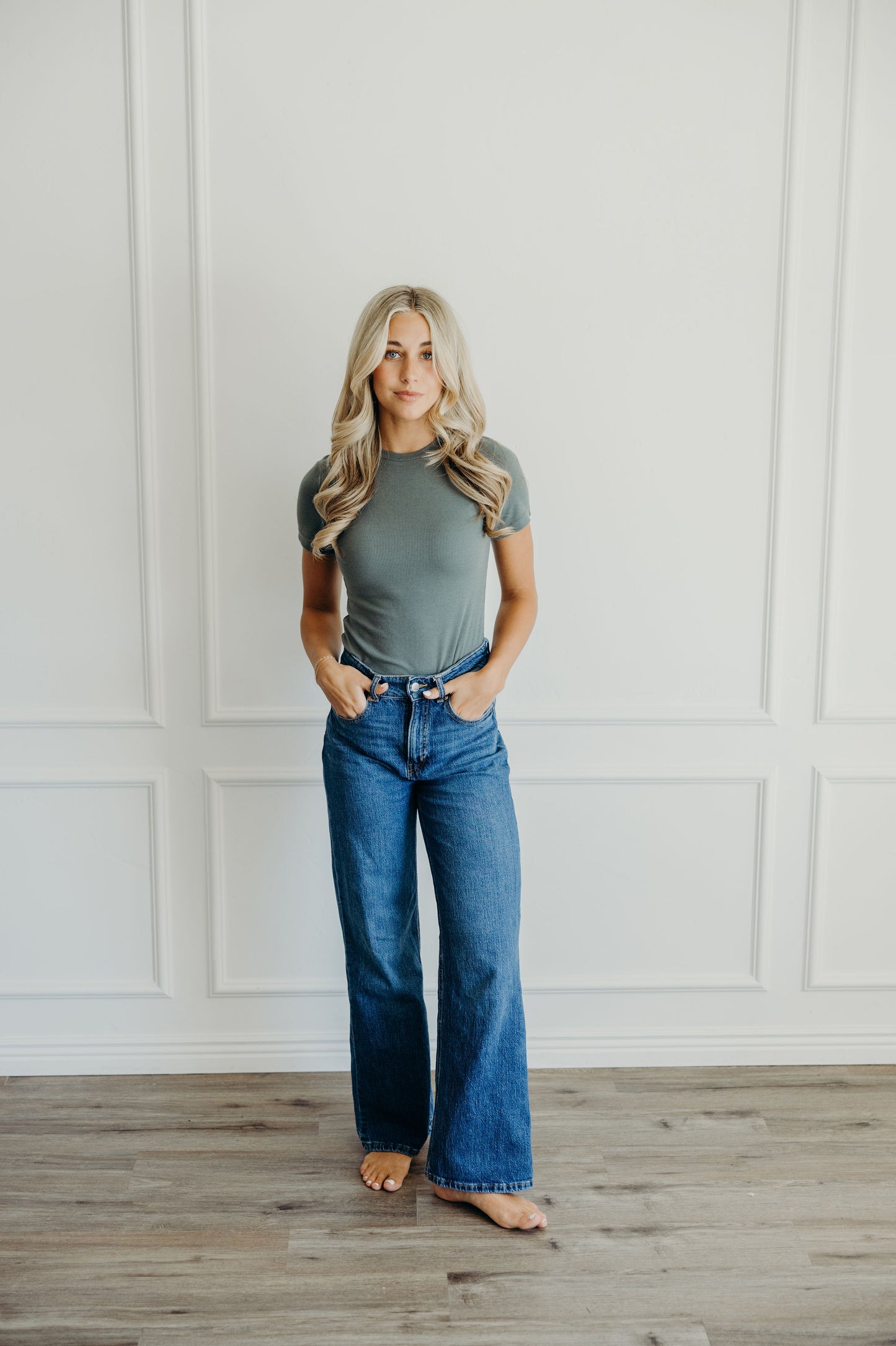 SHORT SLEEVE RIBBED TEE IN ASPEN GREEN FINAL SALE