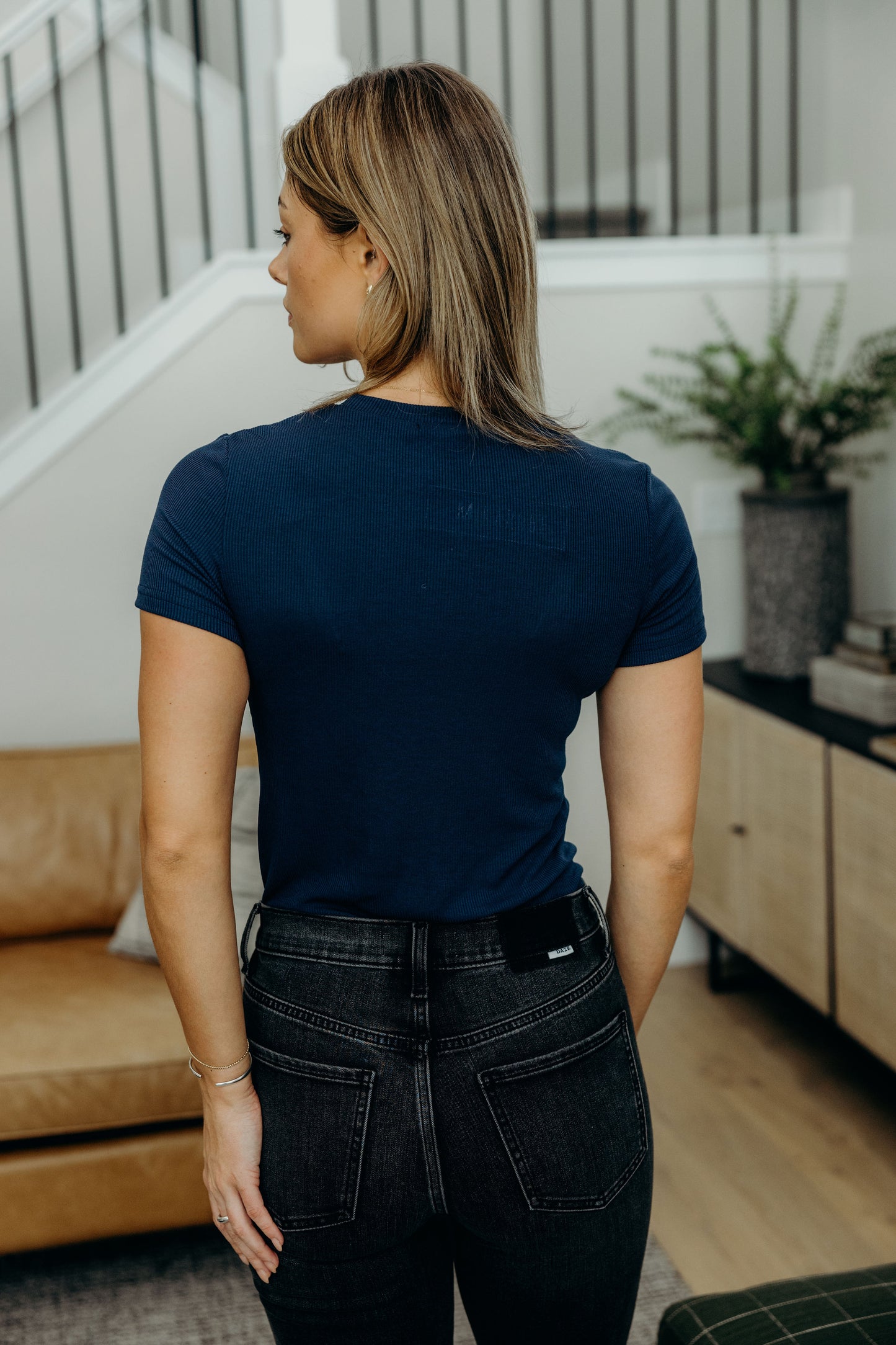 SHORT SLEEVE RIBBED TEE IN SAILOR BLUE
