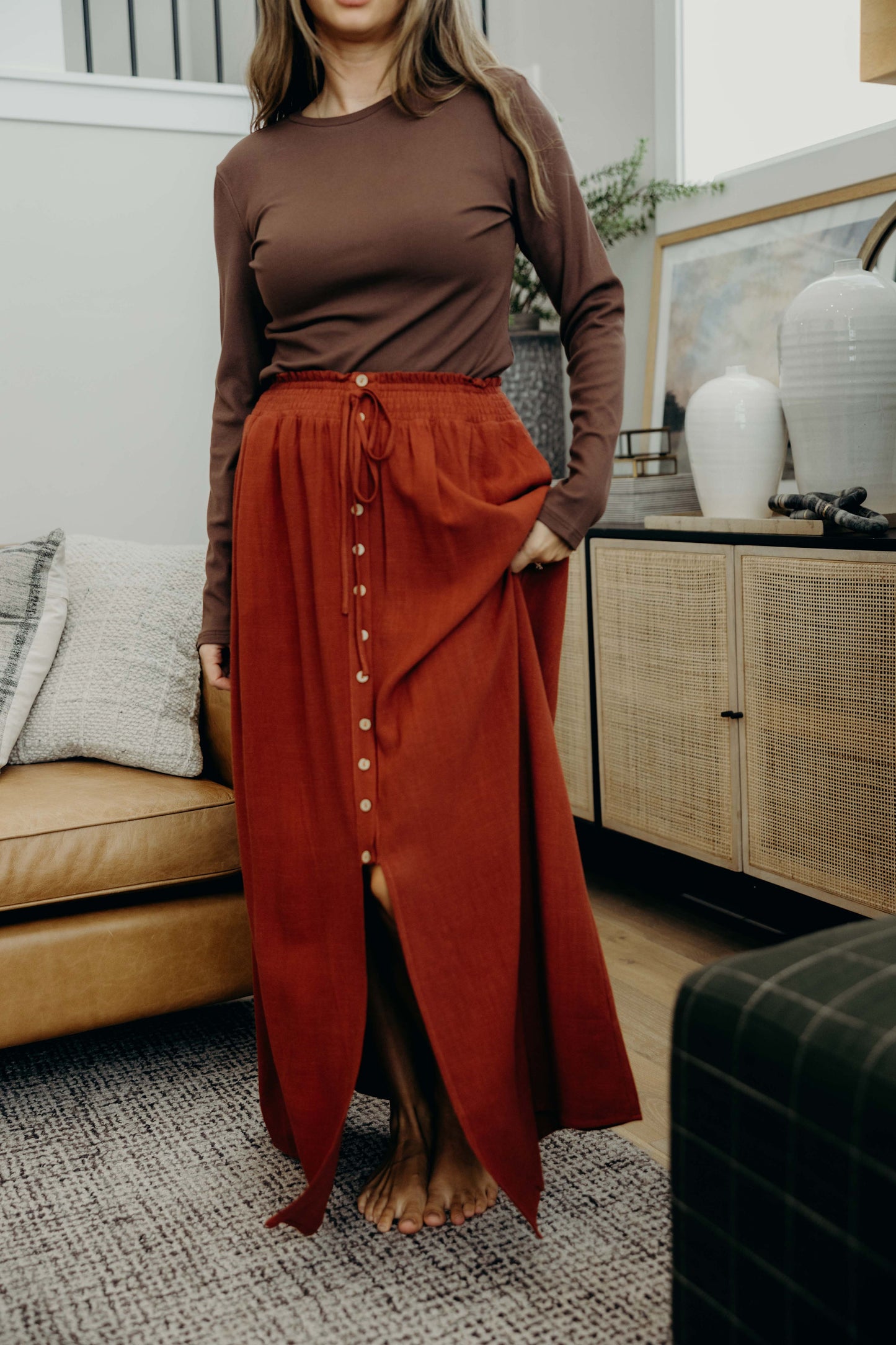BUTTON FRONT SLIT MAXI IN AUTUMN GLAZE