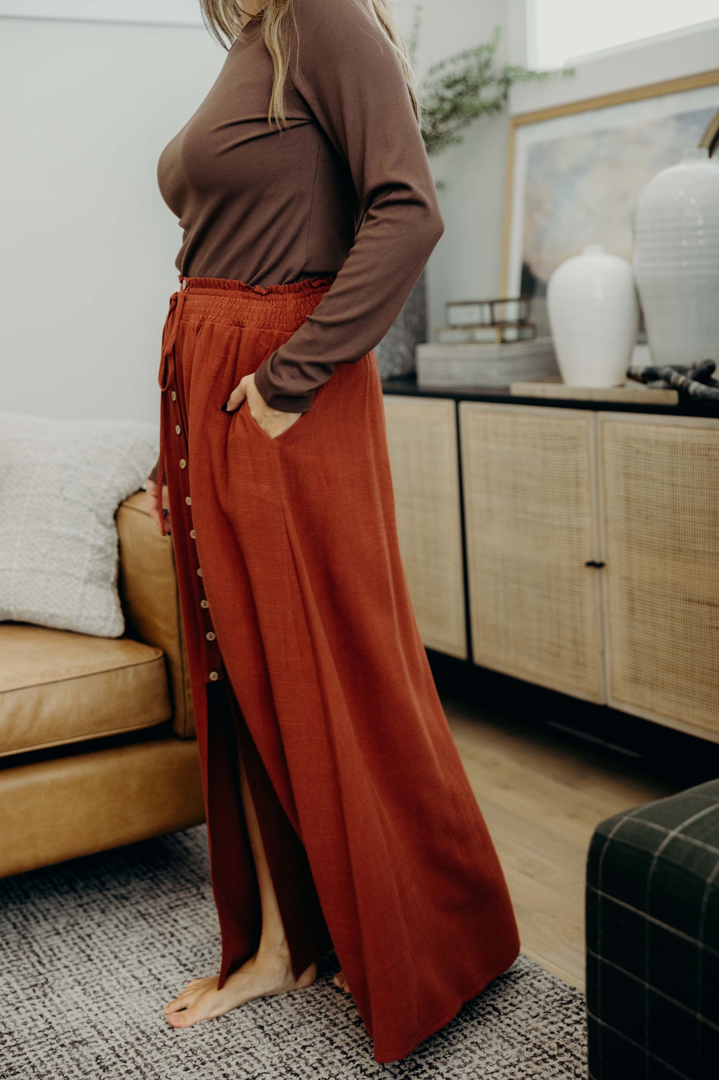 BUTTON FRONT SLIT MAXI IN AUTUMN GLAZE