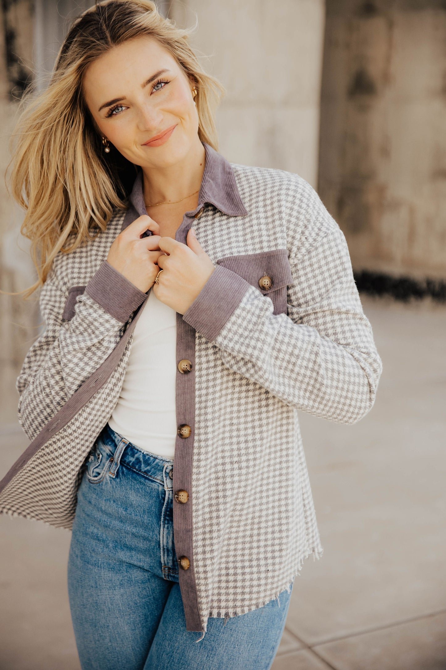 HOUNDSTOOTH CORDUROY JACKET IN SLATE FINAL SALE