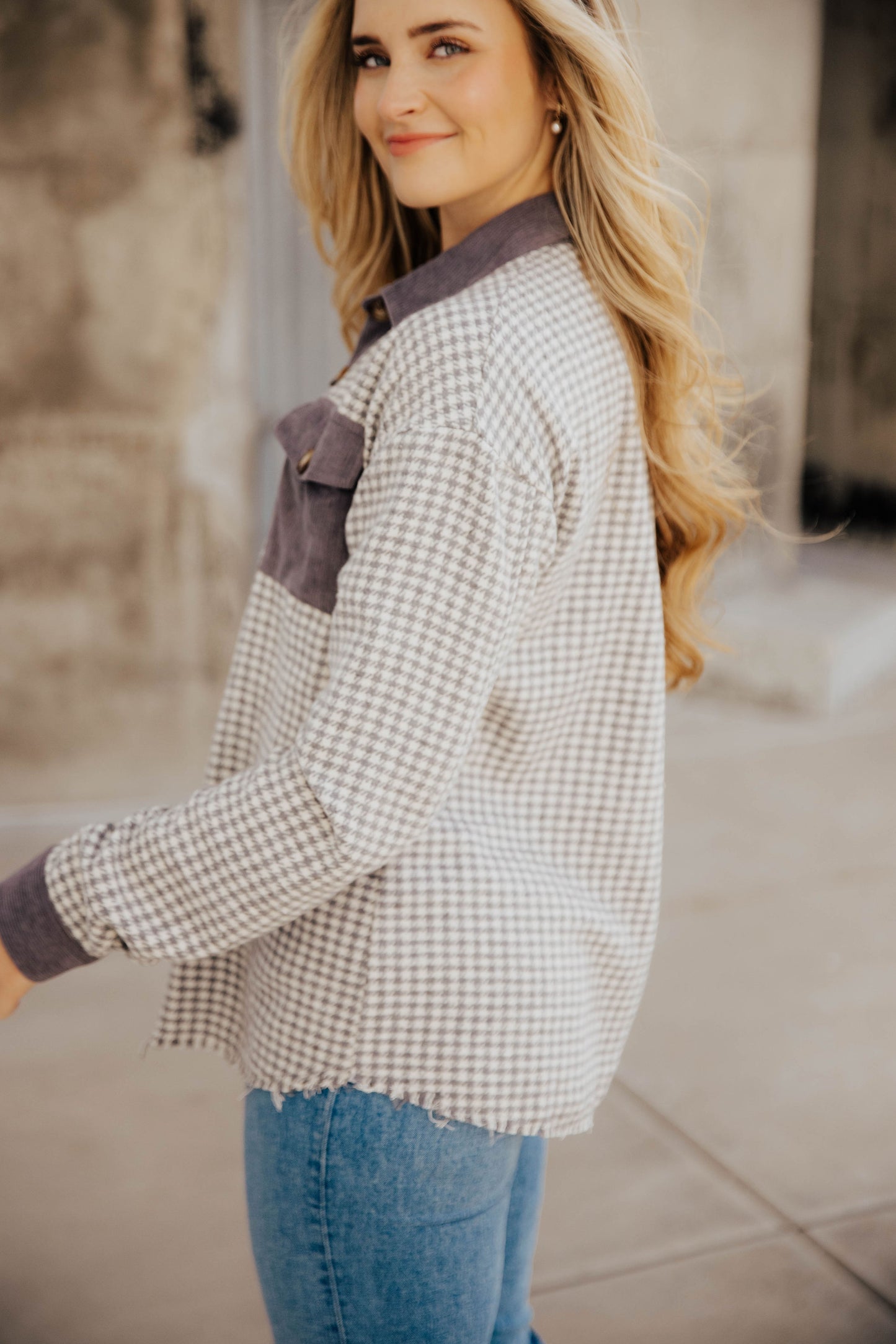 HOUNDSTOOTH CORDUROY JACKET IN SLATE FINAL SALE
