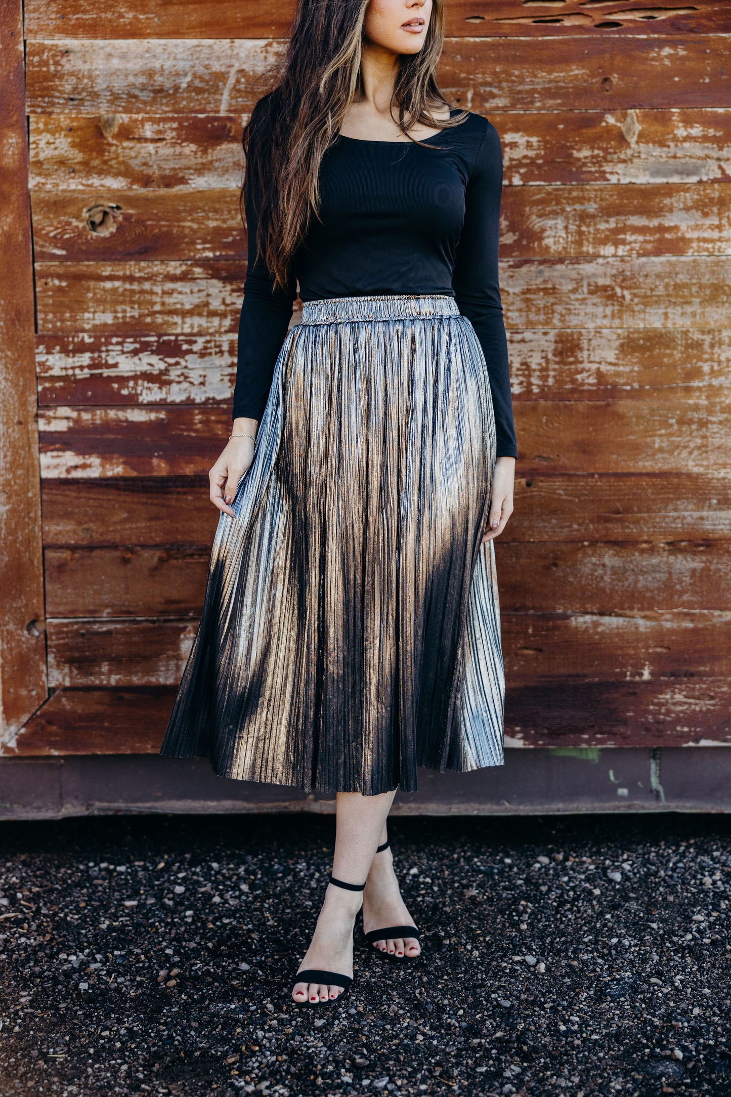 METALLIC PLEAT SKIRT IN STARDUSK FINAL SALE