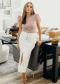 MAXI DENIM SKIRT IN WHITE FINAL SALE