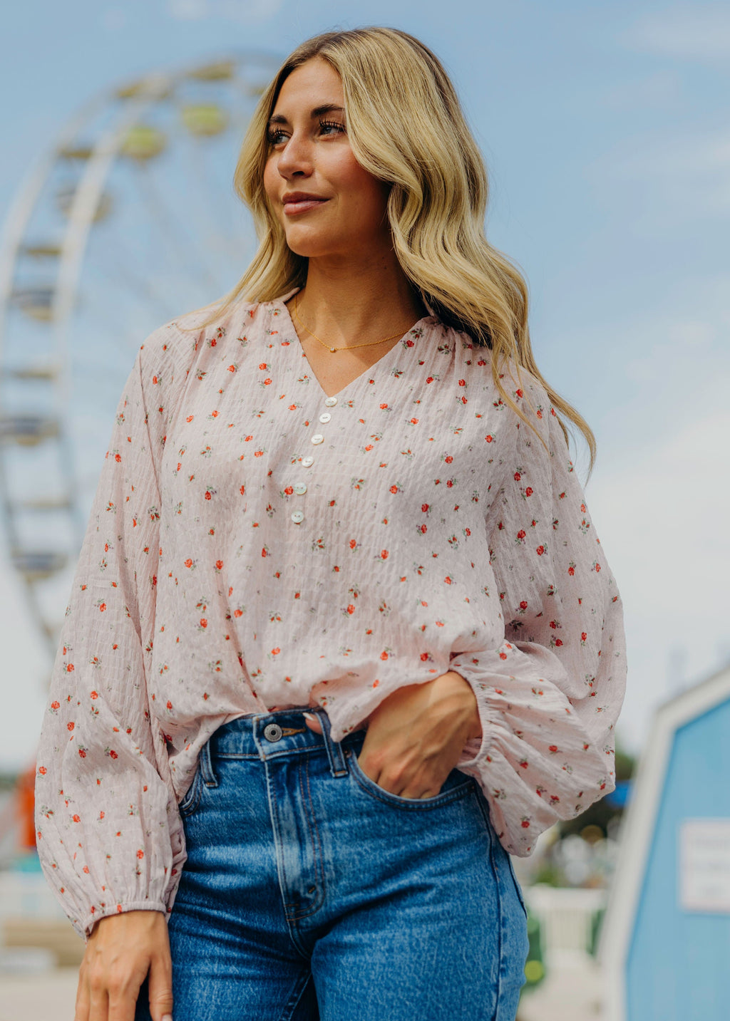 BOHO BUTTON BLOUSE IN GARDEN DOT