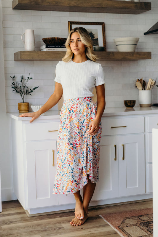 MAXI SLIP SKIRT IN CARNIVAL BOUQUET