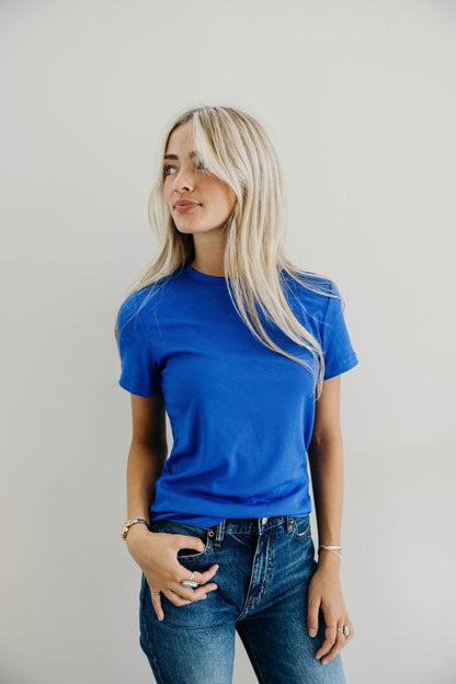 SHORT SLEEVE RIBBED TEE IN COBALT