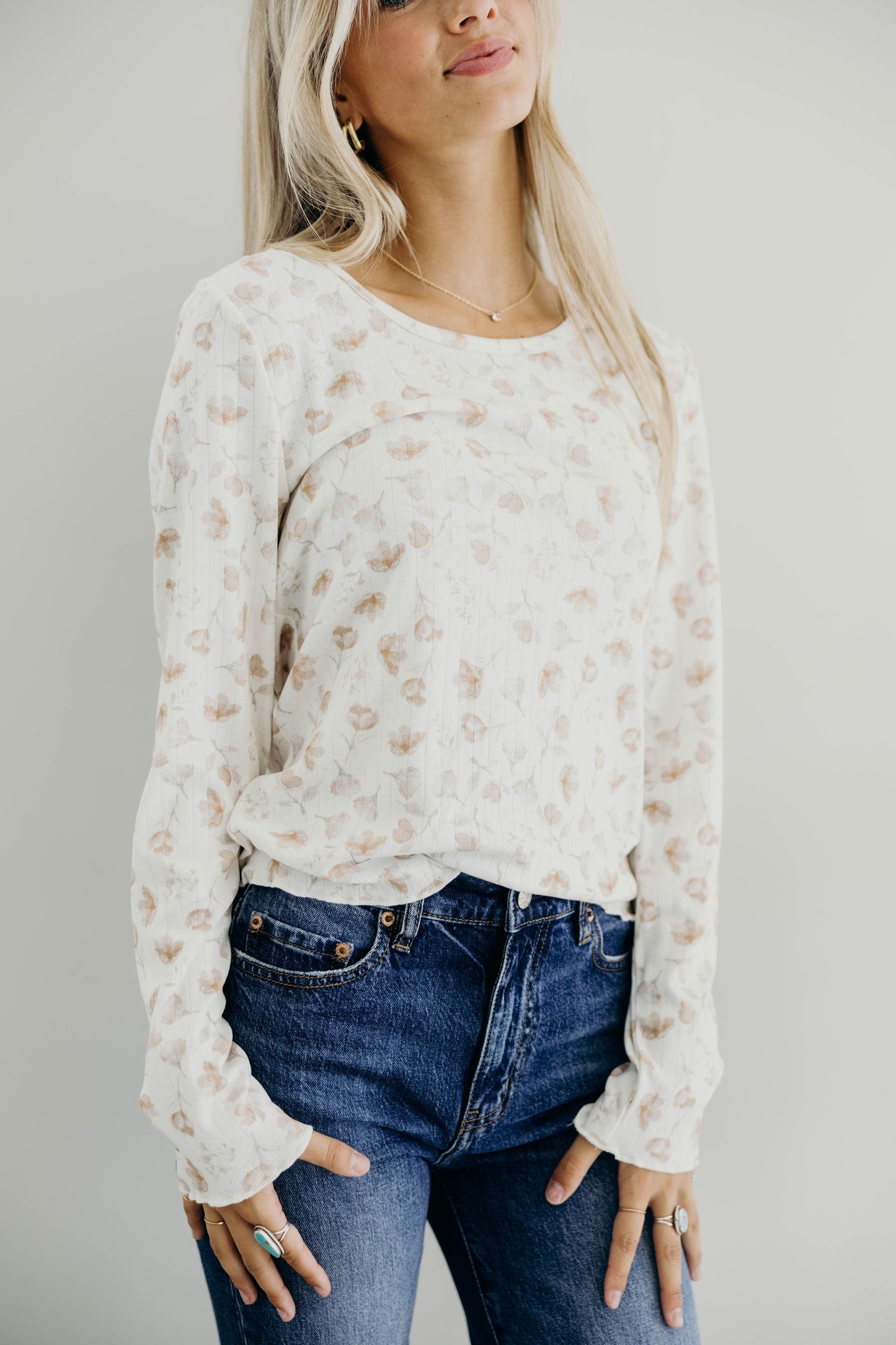 LONG SLEEVE RIBBED TEE IN DRIED ROSE