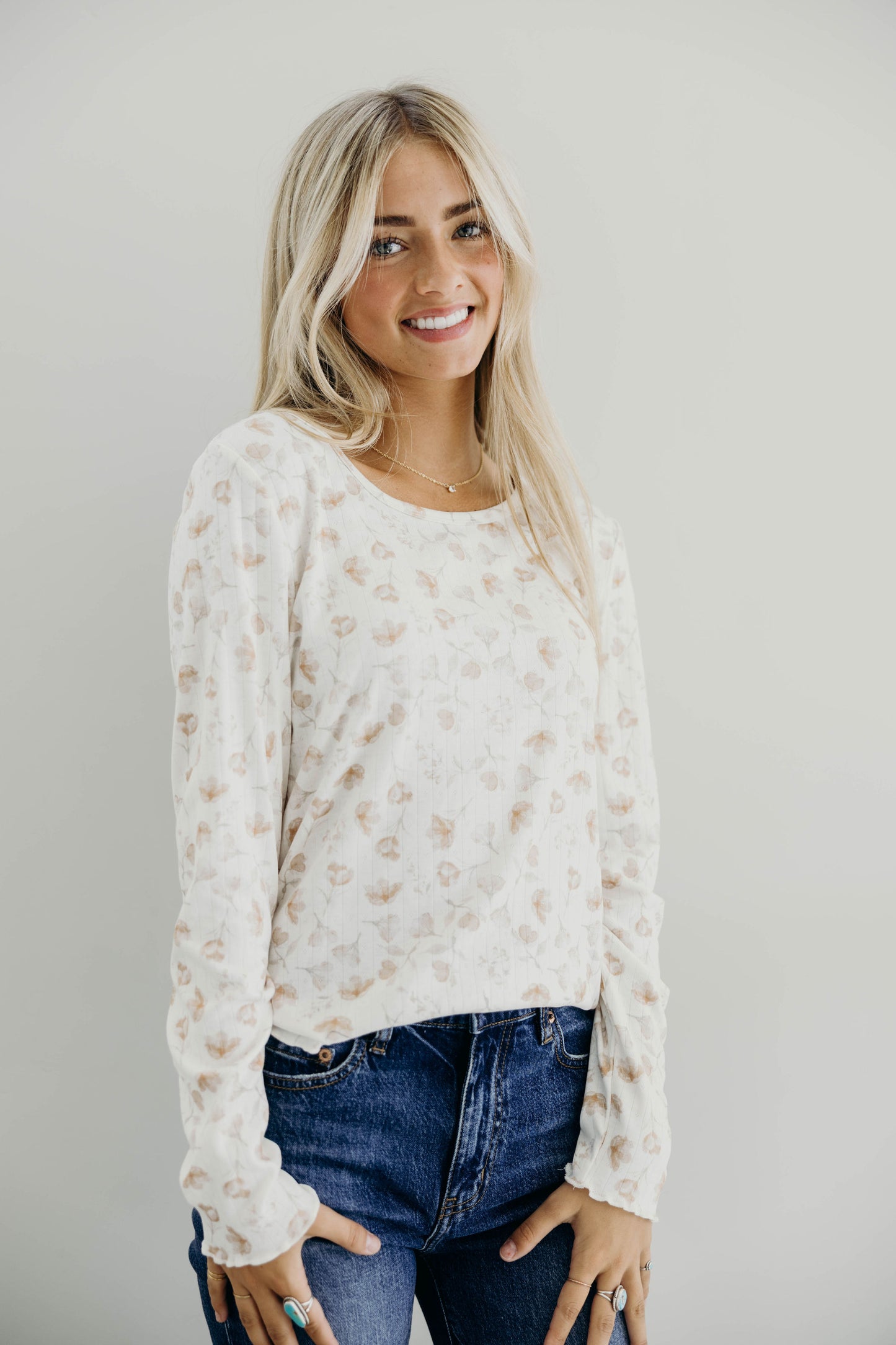 LONG SLEEVE RIBBED TEE IN DRIED ROSE