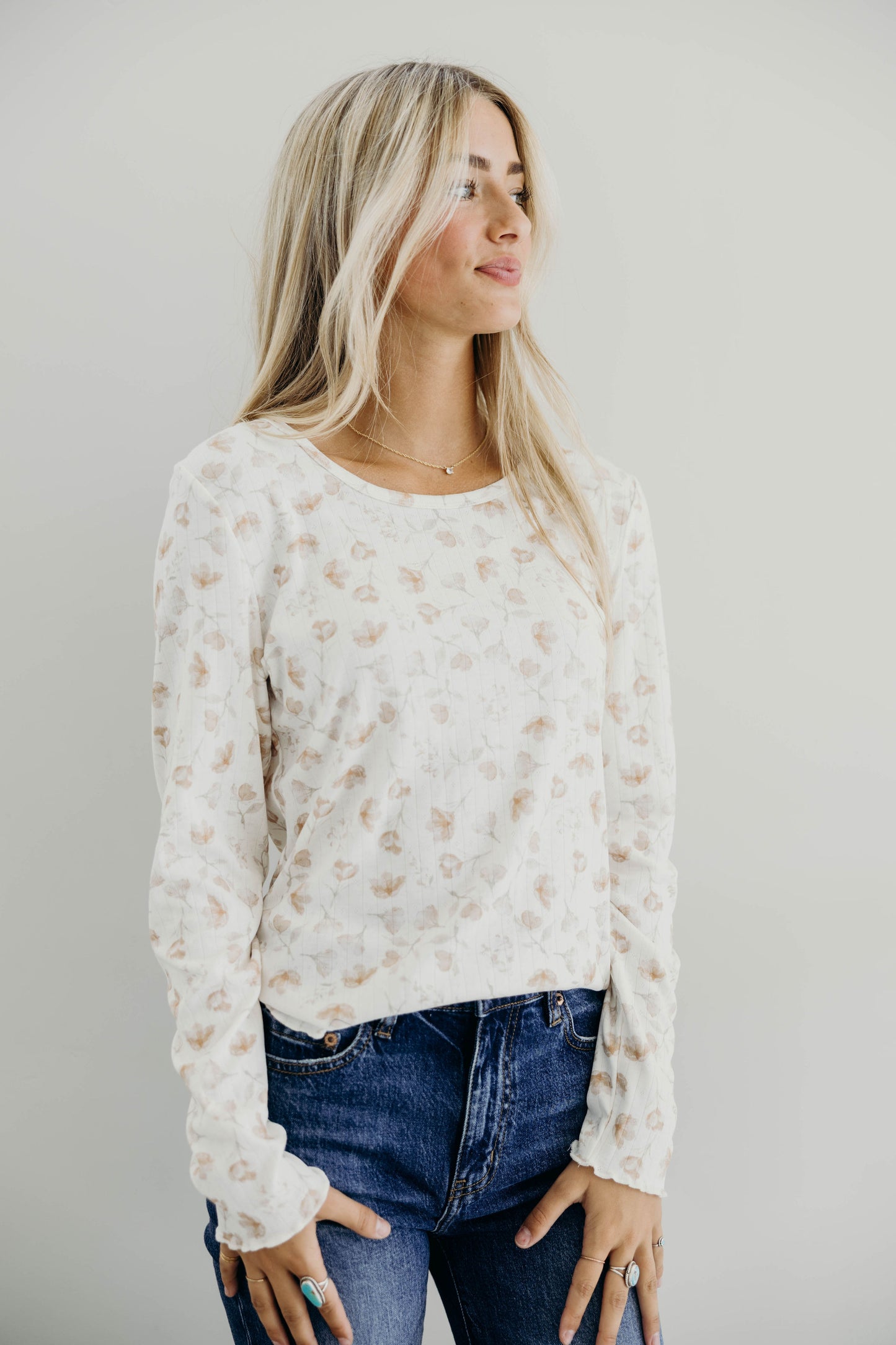 LONG SLEEVE RIBBED TEE IN DRIED ROSE