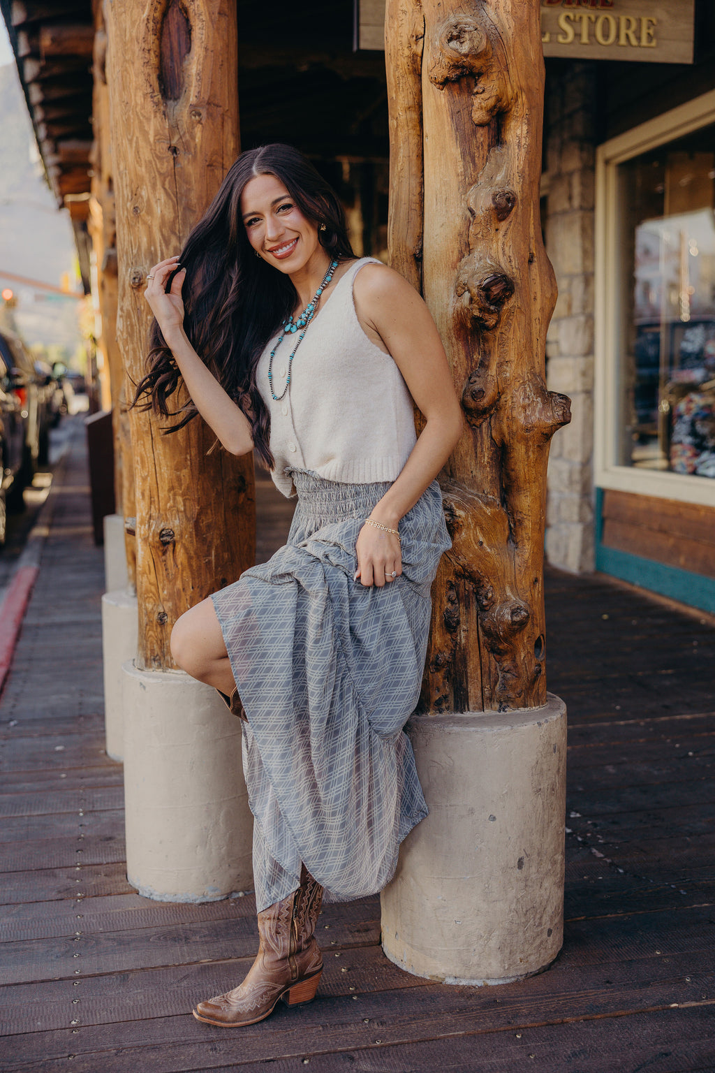 SMOCKED WAIST MAXI IN MISTY LATTICE