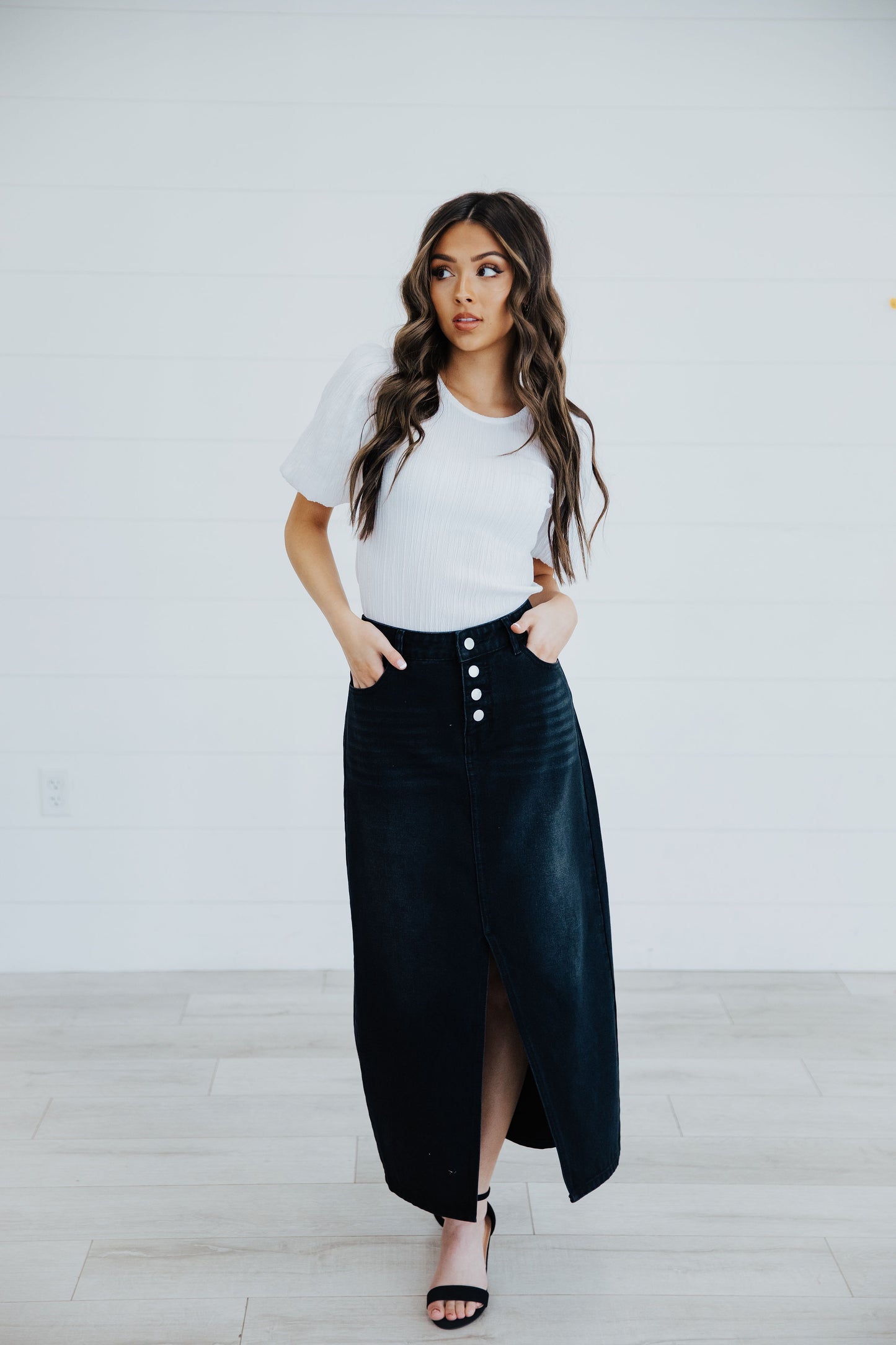 MAXI DENIM SKIRT IN JET BLACK