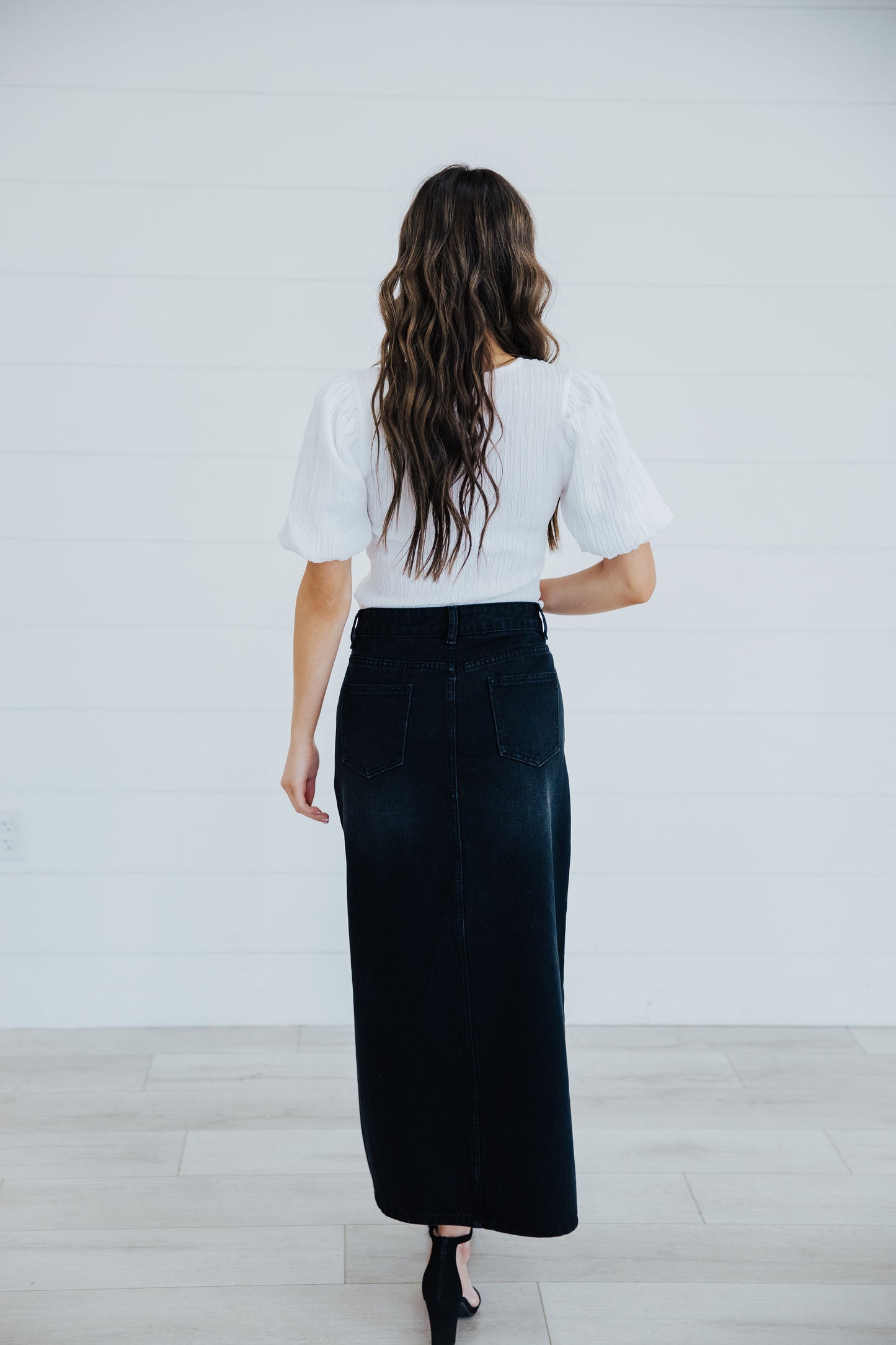 MAXI DENIM SKIRT IN JET BLACK