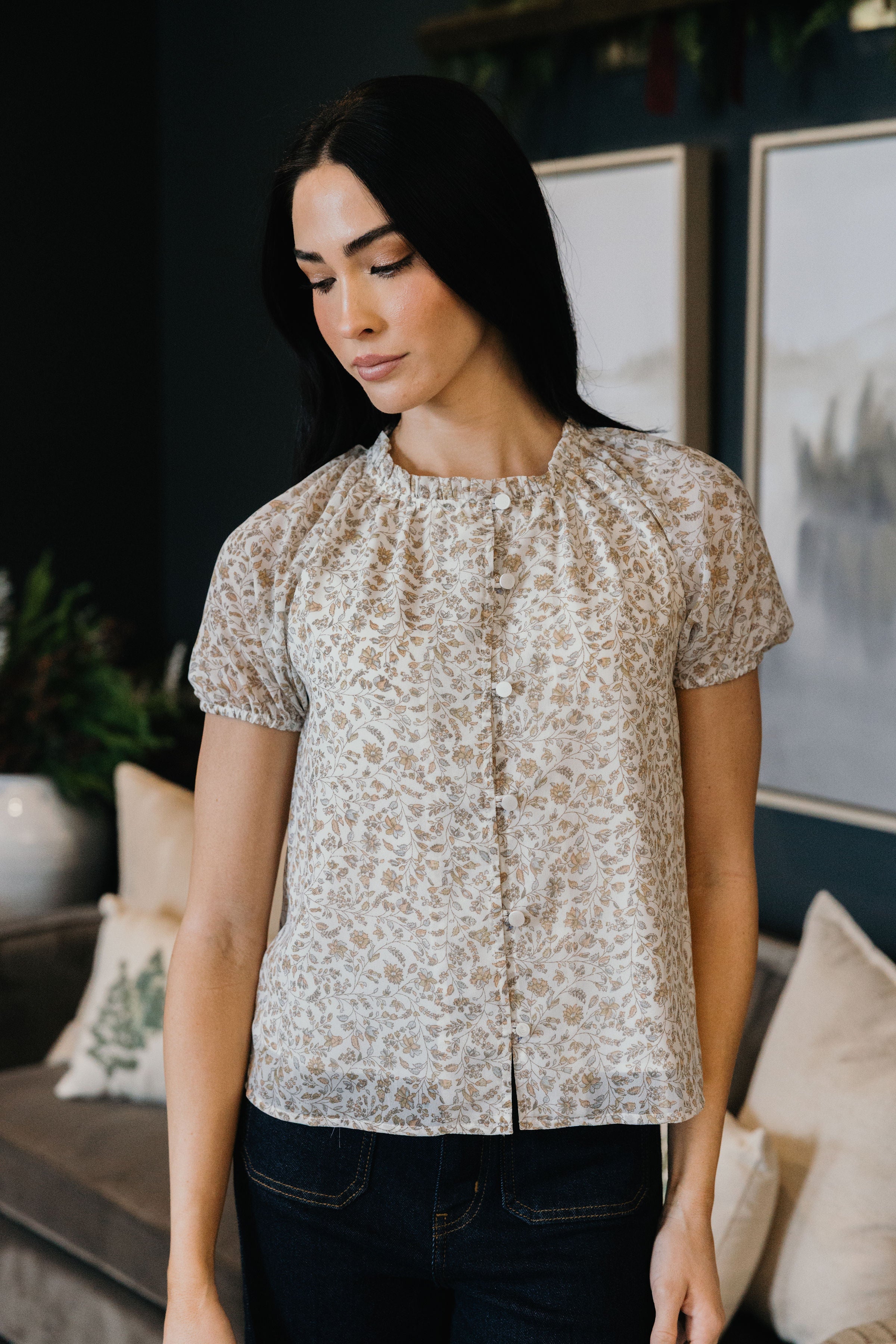 ROMANTIC RUFFLE BLOUSE IN GOLDEN MESA
