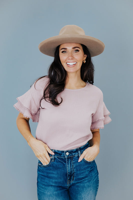 LACE TRIM BLOUSE IN ELDERBERRY