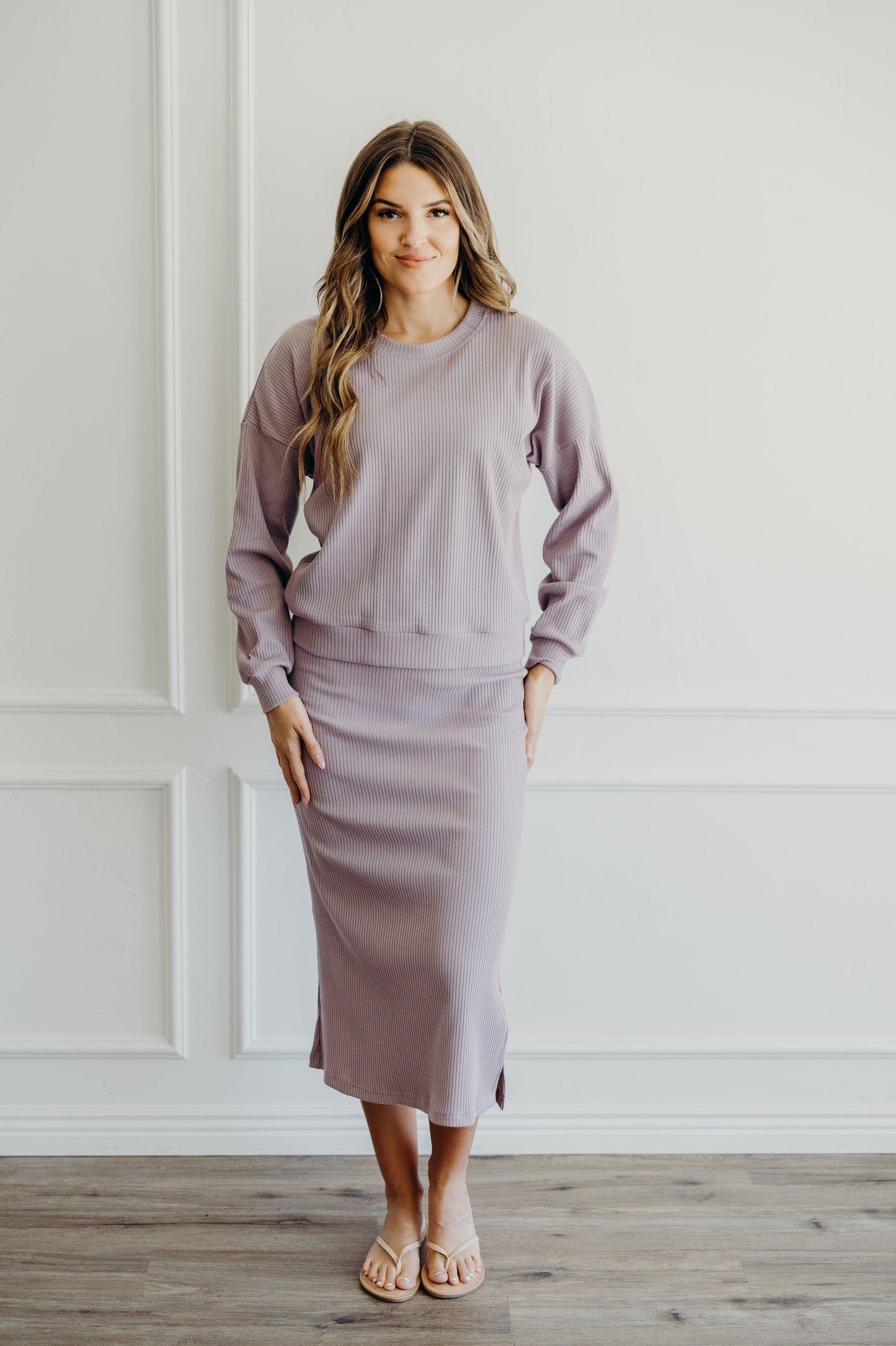 RIBBED MIDI SKIRT IN LILAC FINAL SALE