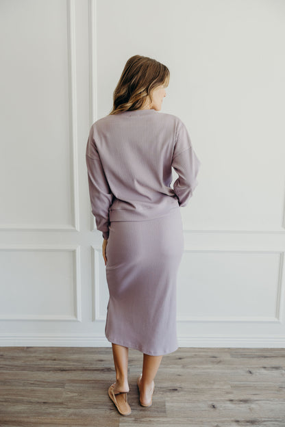 RIBBED MIDI SKIRT IN LILAC FINAL SALE