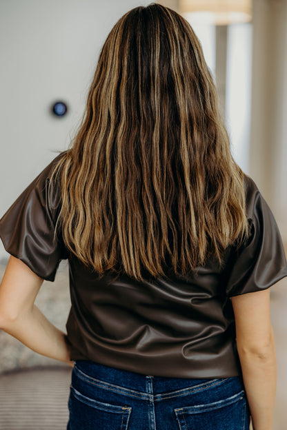 FAUX LEATHER TOP IN DRIFTWOOD