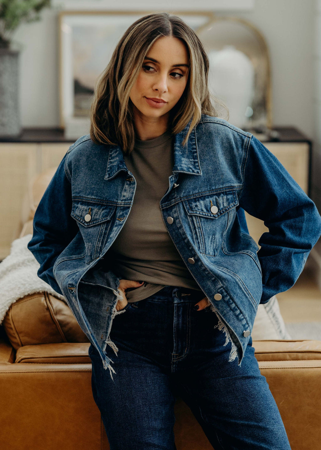 DISTRESSED DENIM JACKET IN INDIGO FINAL SALE