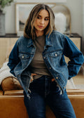DISTRESSED DENIM JACKET IN INDIGO FINAL SALE
