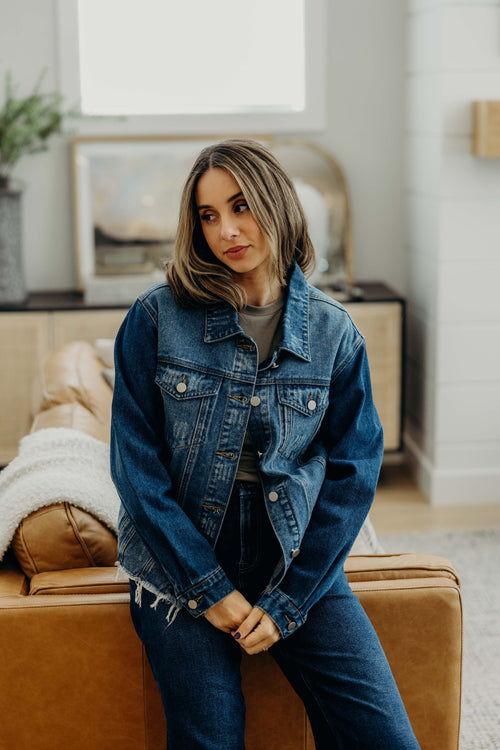 DISTRESSED DENIM JACKET IN INDIGO FINAL SALE