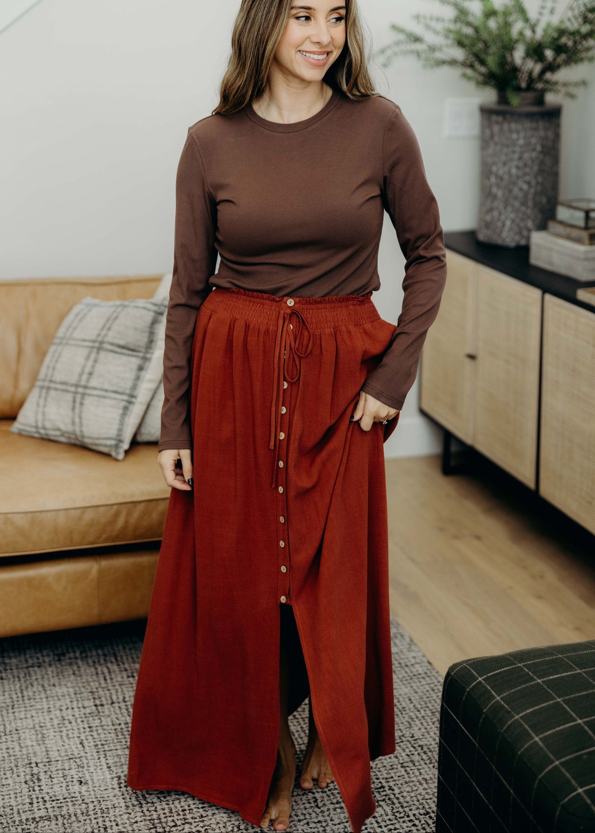 BUTTON FRONT SLIT MAXI IN AUTUMN GLAZE FINAL SALE