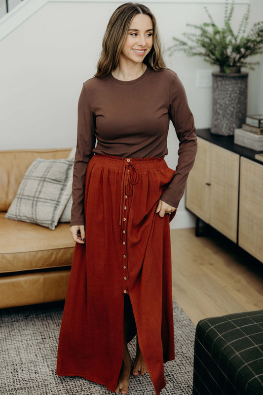 BUTTON FRONT SLIT MAXI IN AUTUMN GLAZE