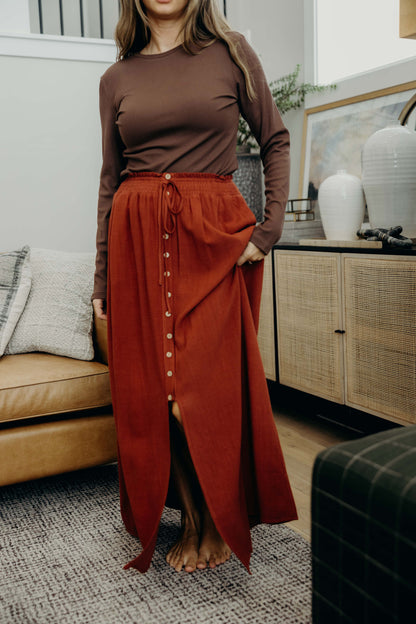BUTTON FRONT SLIT MAXI IN AUTUMN GLAZE