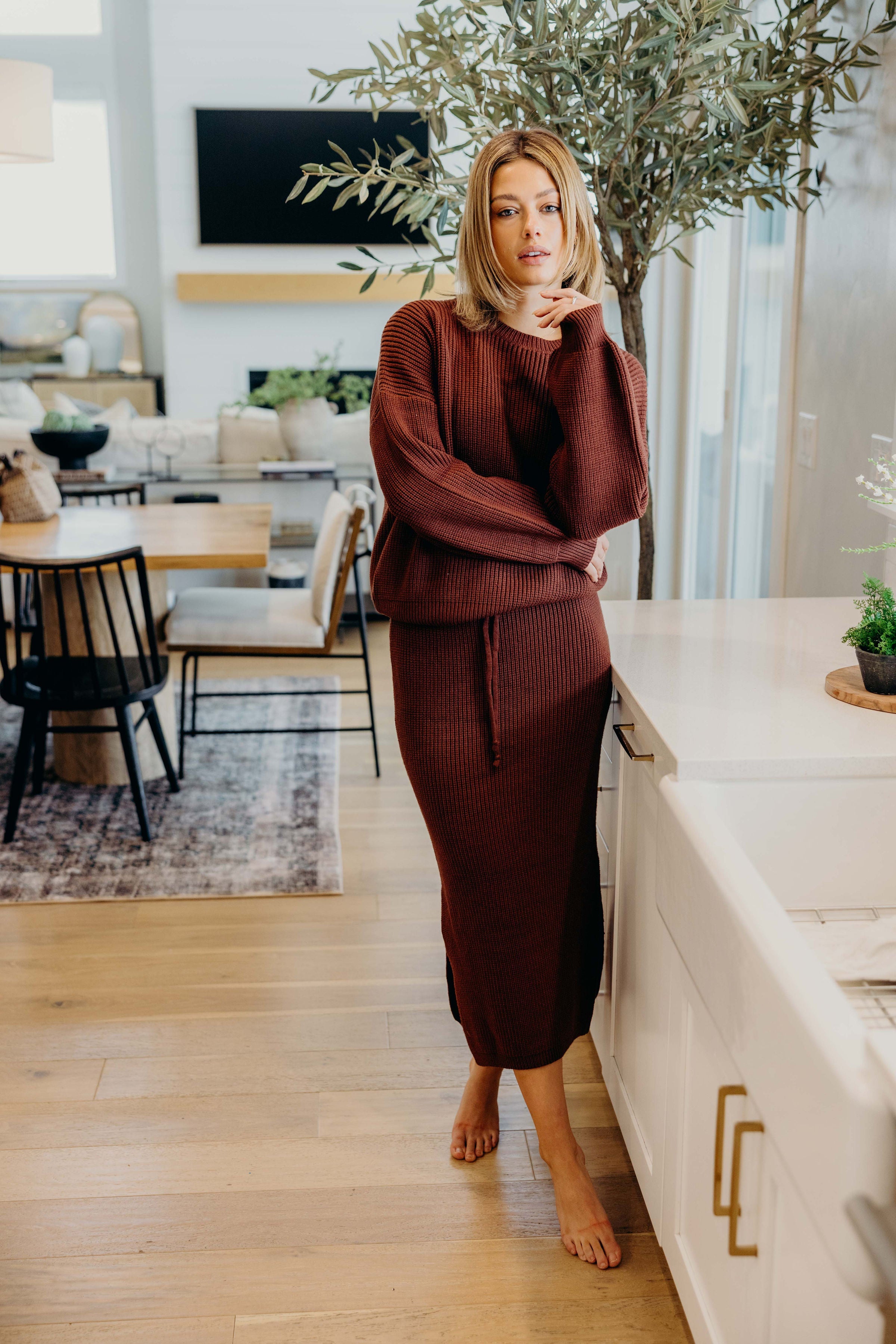 MIDI SWEATER SKIRT IN MAPLE FINAL SALE