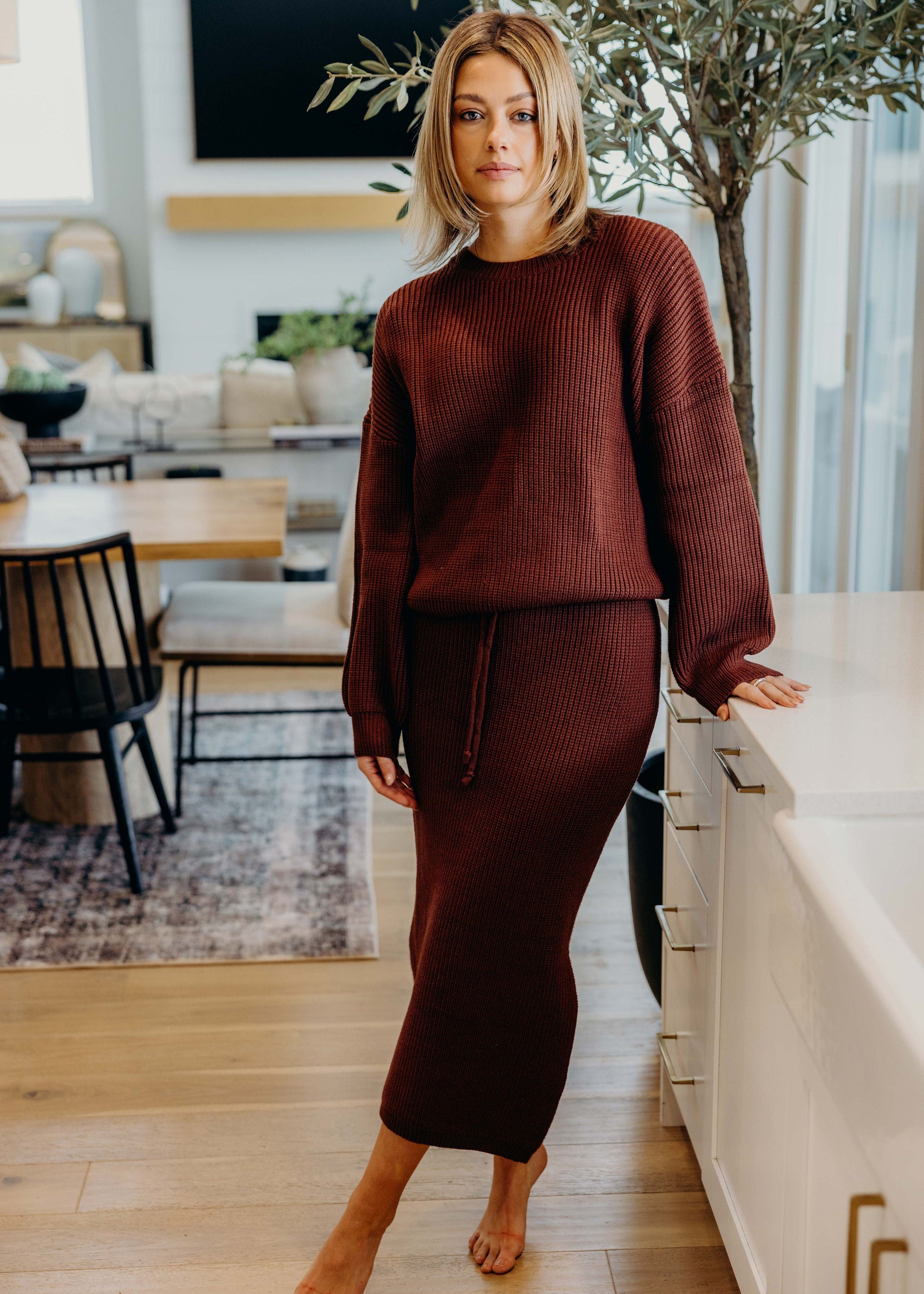 MIDI SWEATER SKIRT IN MAPLE FINAL SALE