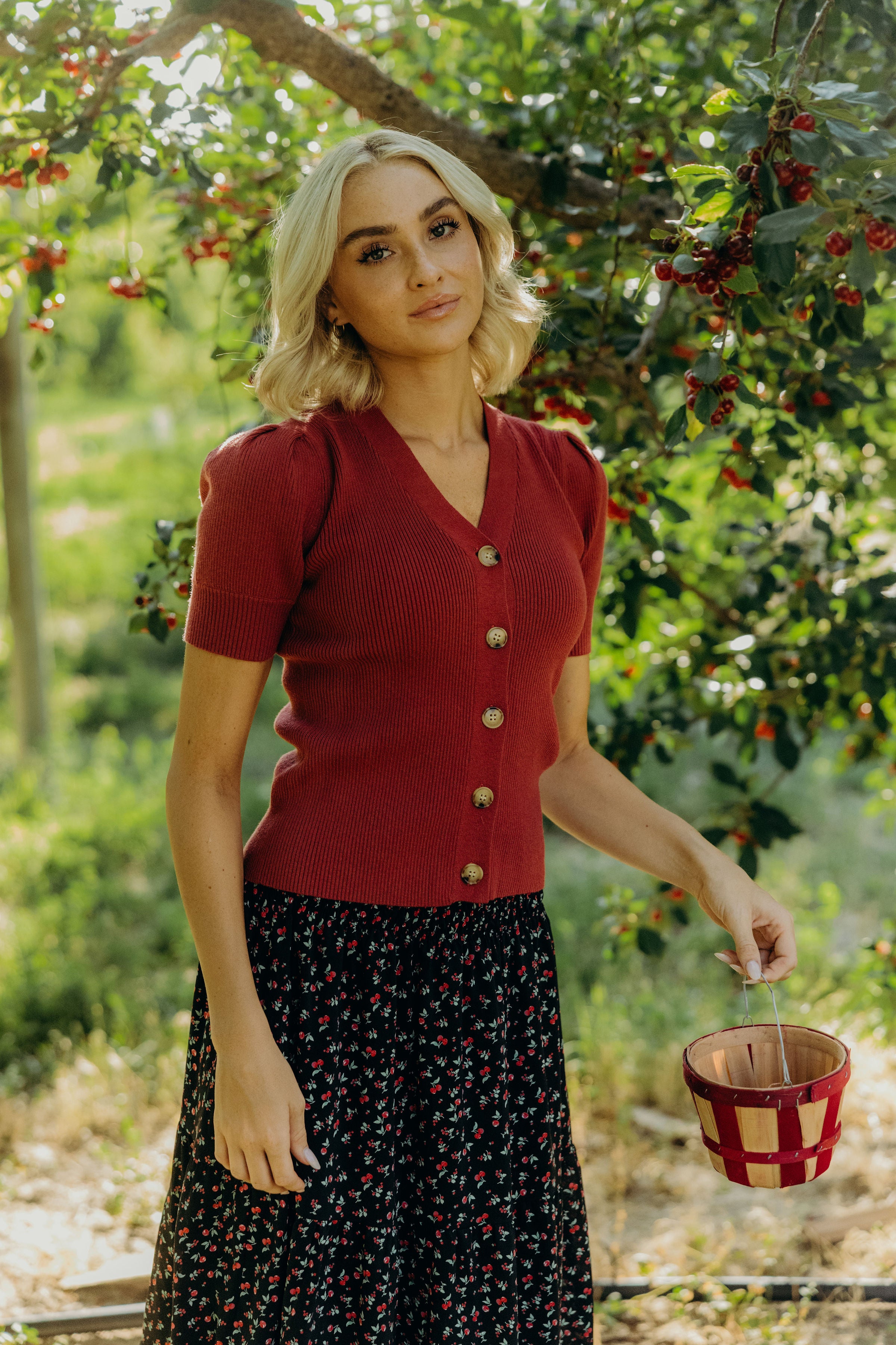 SHORT SLEEVE CARDIGAN IN RED BUD FINAL SALE
