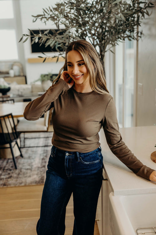 HIGH NECK LONG SLEEVE TEE IN DRIED SAGE FINAL SALE
