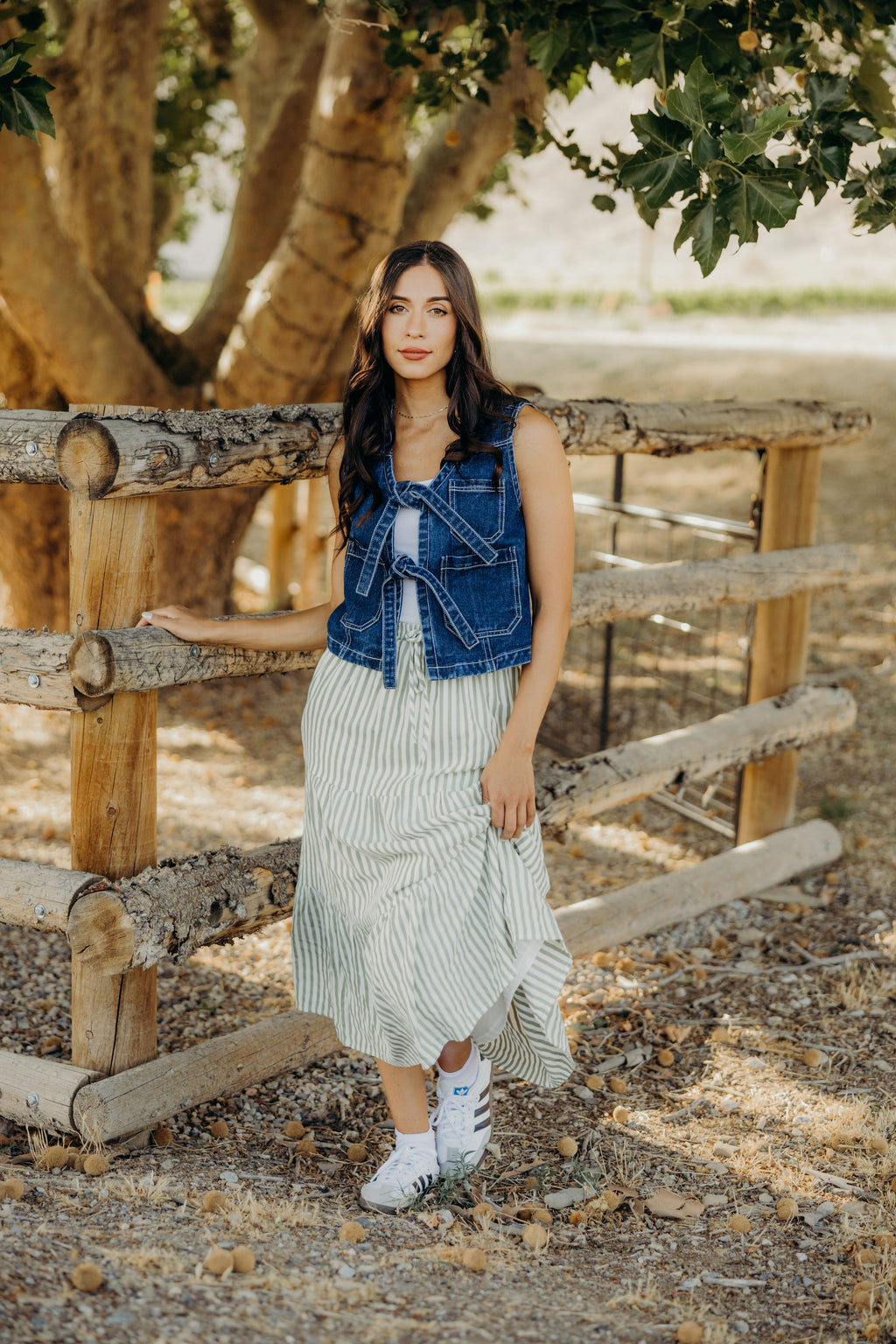 TIERED FULL SKIRT IN GREEN RIBBON