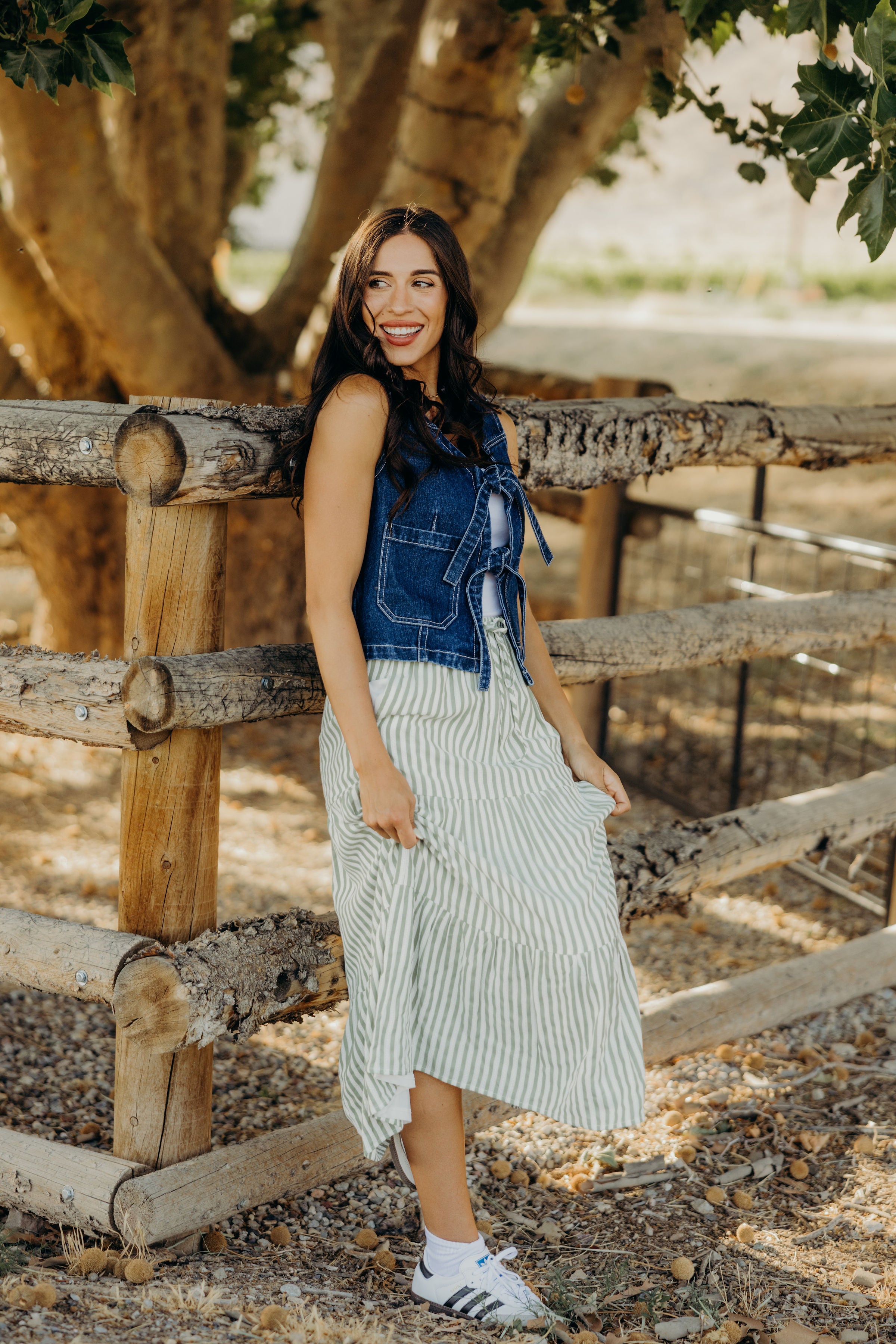 TIERED FULL SKIRT IN GREEN RIBBON