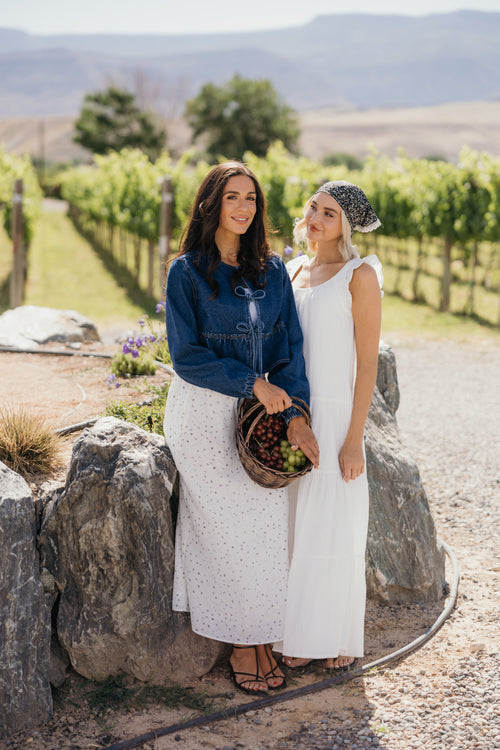 BOW CROPPED JACKET IN BLUE DENIM