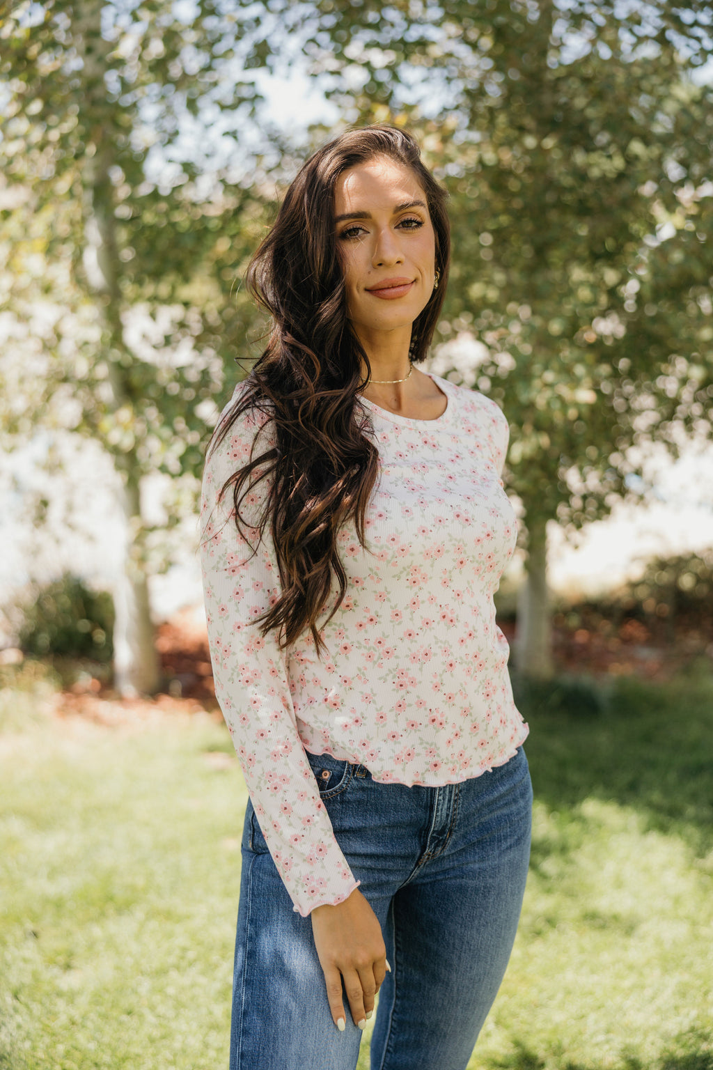LONG SLEEVE RIBBED TEE IN PINK CONFETTI FINAL SALE