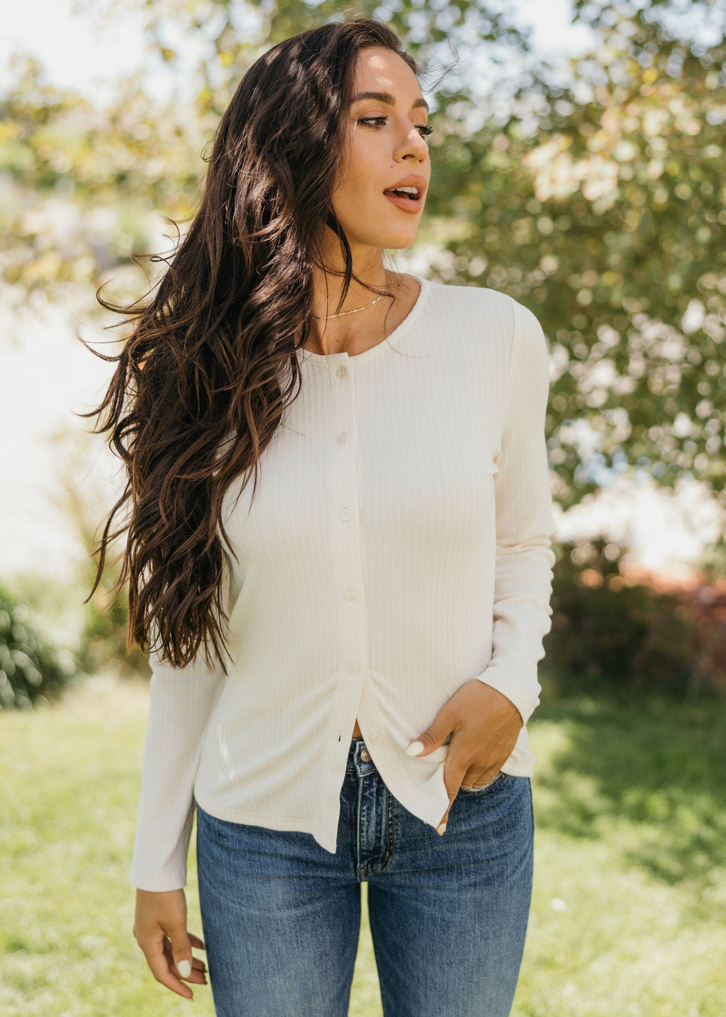 POINTELLE BUTTON CARDIGAN IN BUTTER FINAL SALE