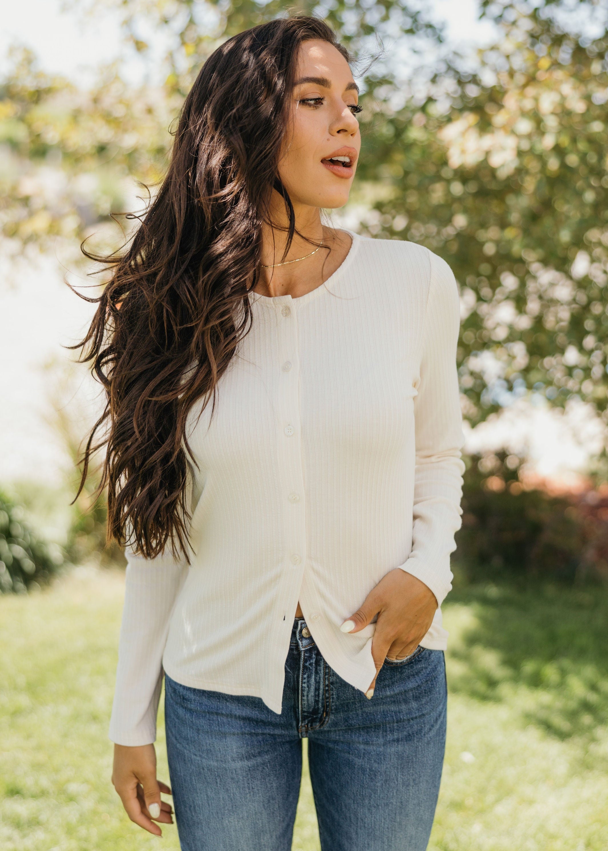 POINTELLE BUTTON CARDIGAN IN BUTTER FINAL SALE