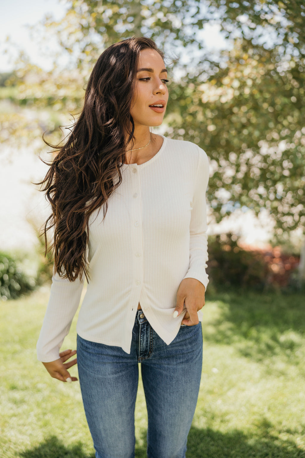 POINTELLE BUTTON CARDIGAN IN BUTTER FINAL SALE