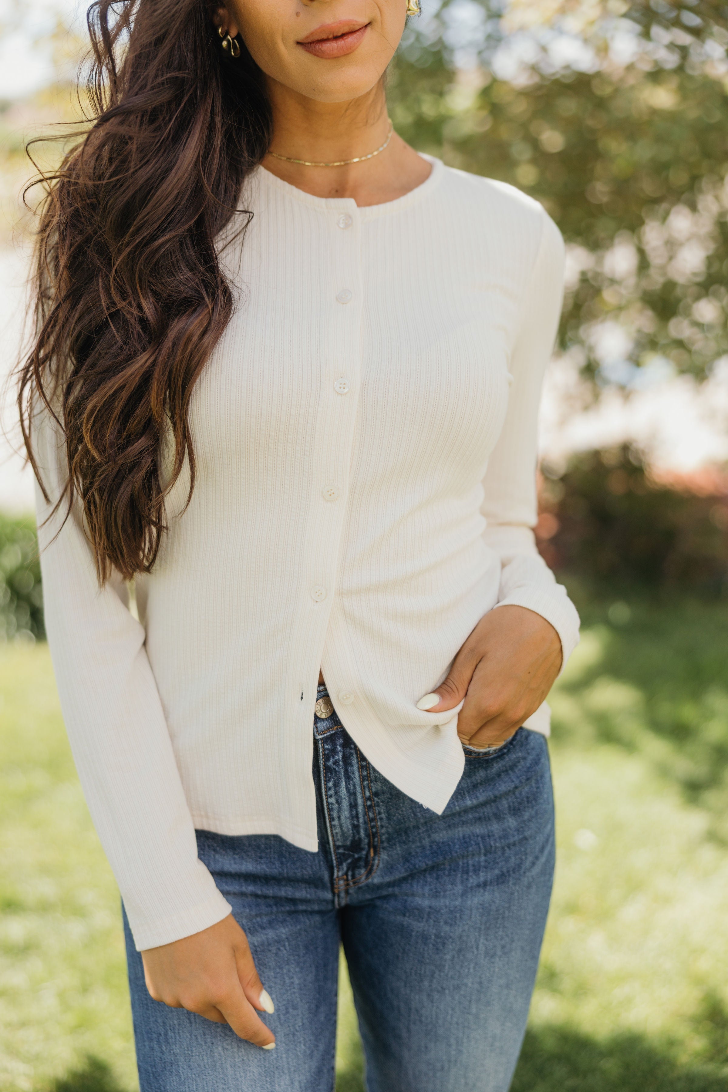POINTELLE BUTTON CARDIGAN IN BUTTER FINAL SALE