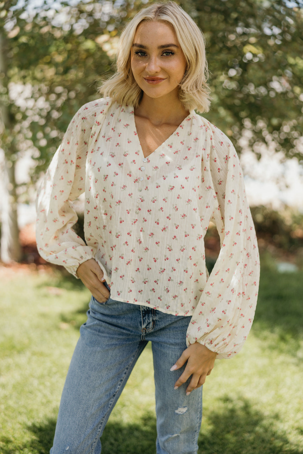 BOHO BUTTON BLOUSE IN PETAL POETRY