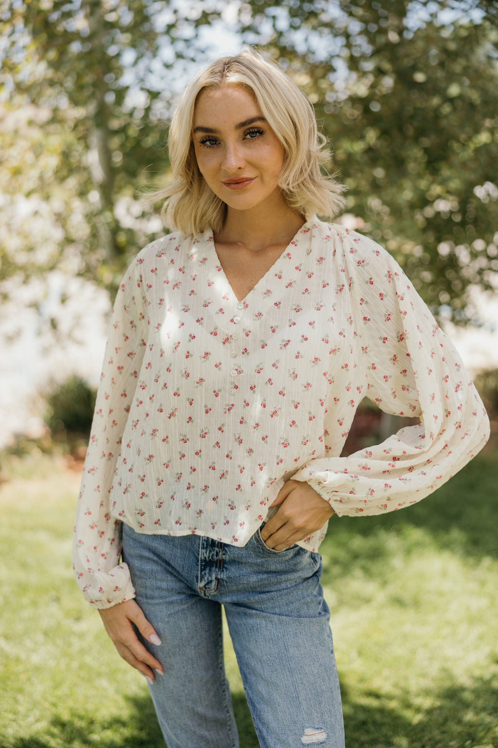 BOHO BUTTON BLOUSE IN PETAL POETRY
