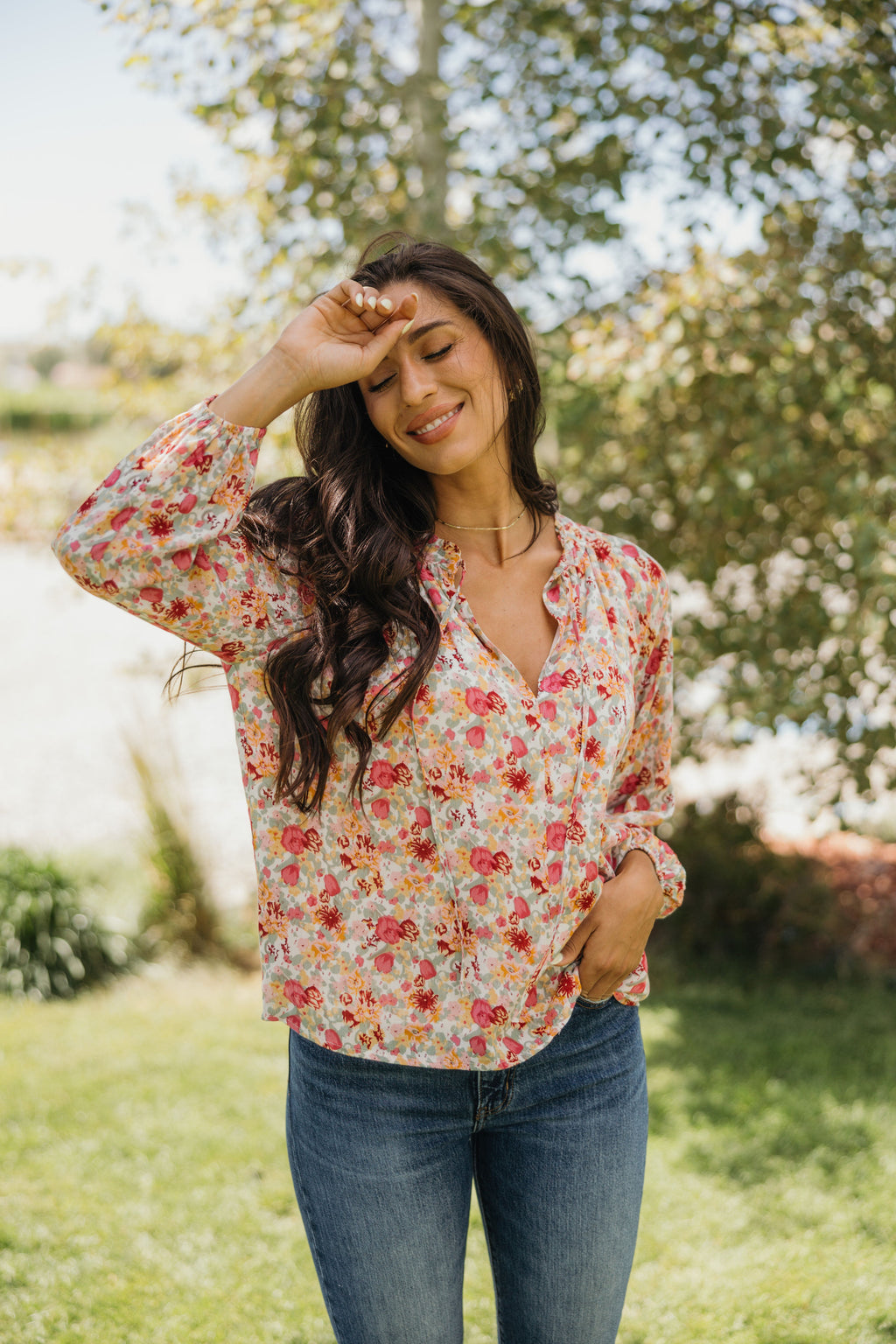 TIE NECK BLOUSE IN SUNDAY BLOOM