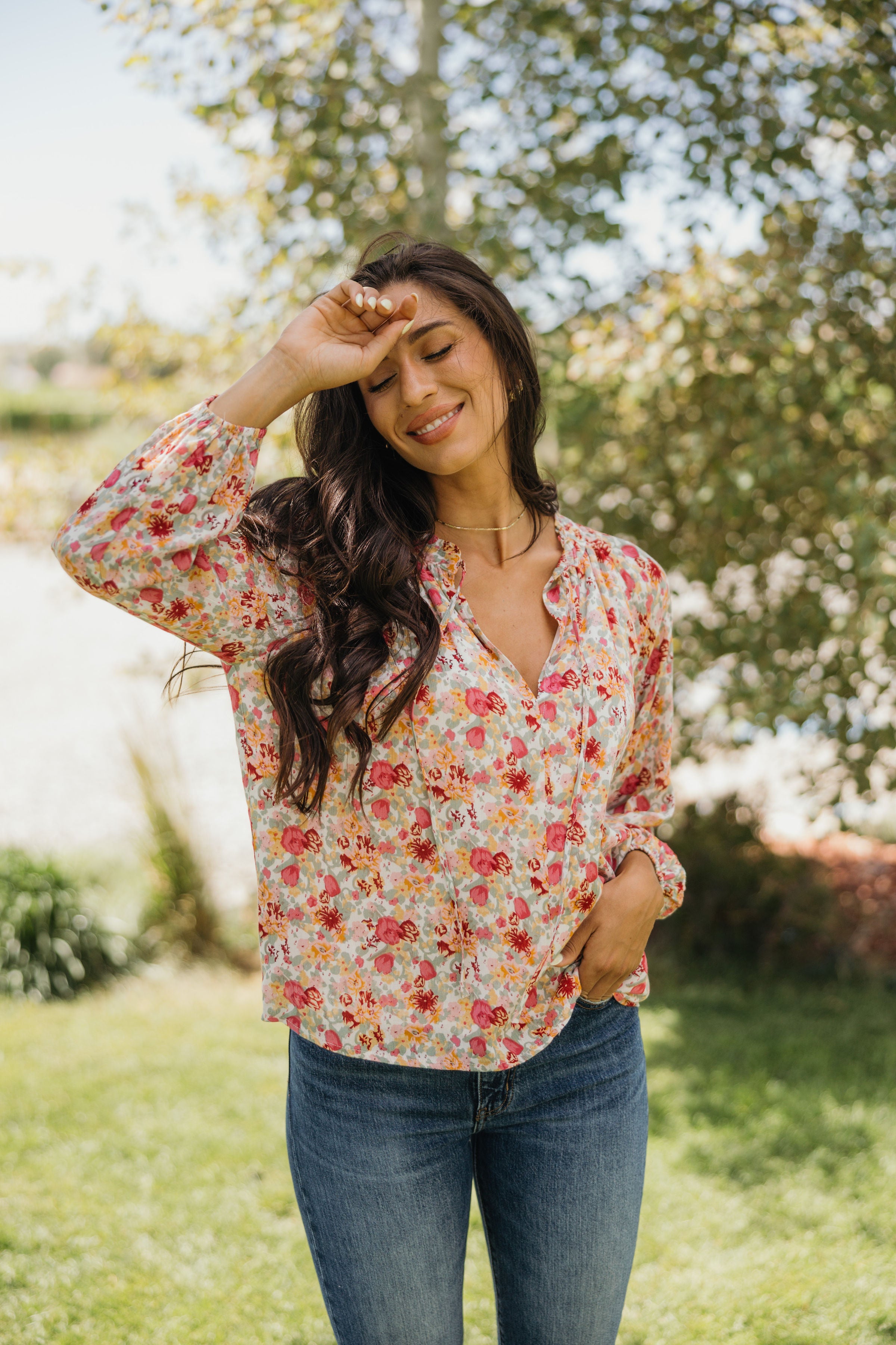 TIE NECK BLOUSE IN SUNDAY BLOOM