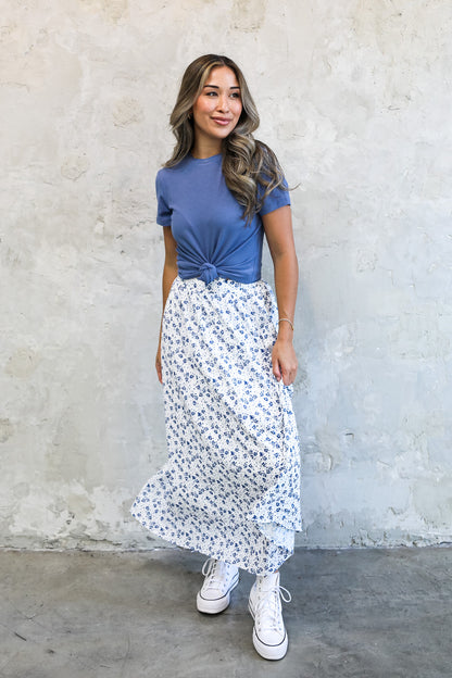 MAXI SKIRT IN BLUE PANSY FINAL SALE