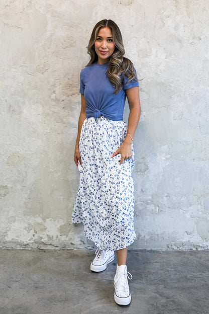 MAXI SKIRT IN BLUE PANSY FINAL SALE