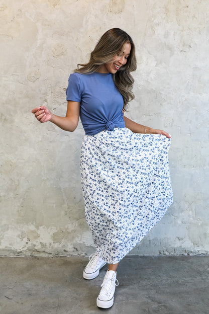 MAXI SKIRT IN BLUE PANSY FINAL SALE