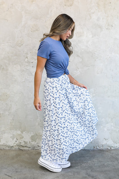 MAXI SKIRT IN BLUE PANSY FINAL SALE